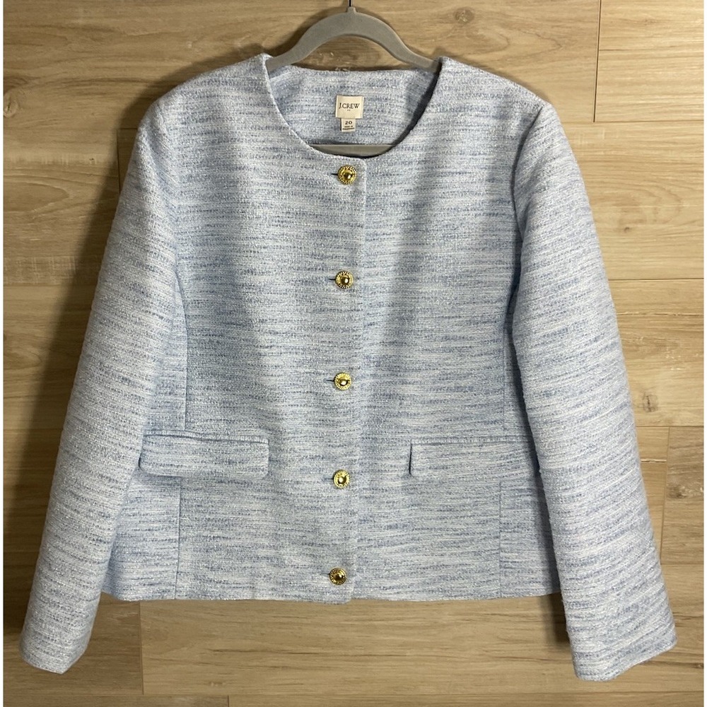 J. Crew Tweed Lady Jacket Blazer Blue Size 20 Gold Buttons Preppy Coastal